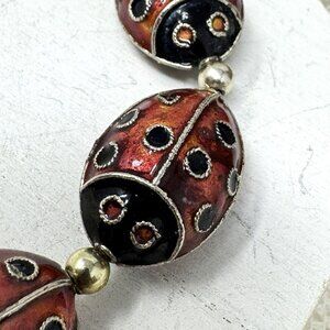 Vintage Cloisonne Ladybug Beads Artisan Craft Jewelry Making Metalwork Jumbo